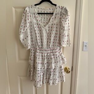 LoveShackFancy White and Pink Floral Long Sleeve Dress